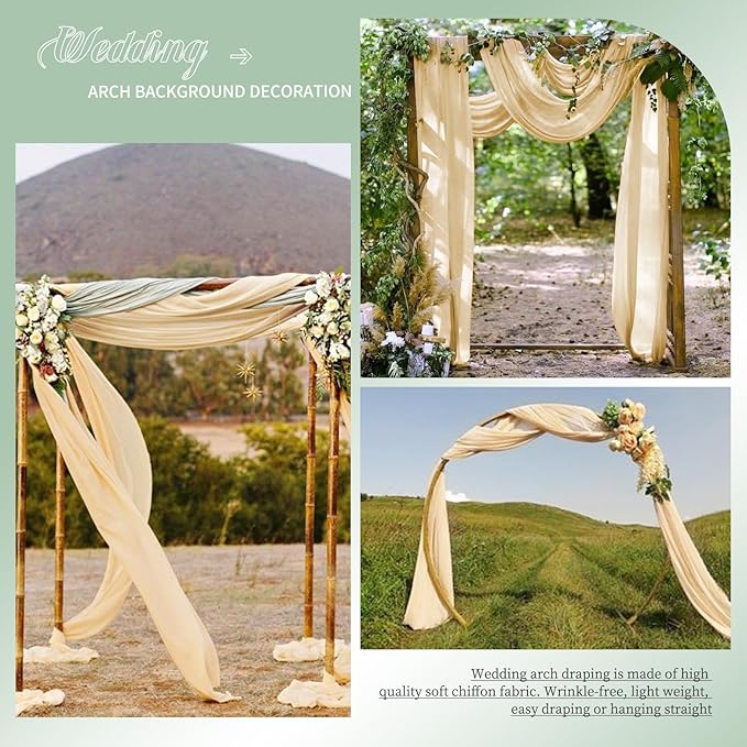 Wedding Arch Draping Fabric, 8 Panels 28" x 20ft Champagne Sheer Chiffon Curtain Drapes for Wedding Ceremony Reception Party Decoration