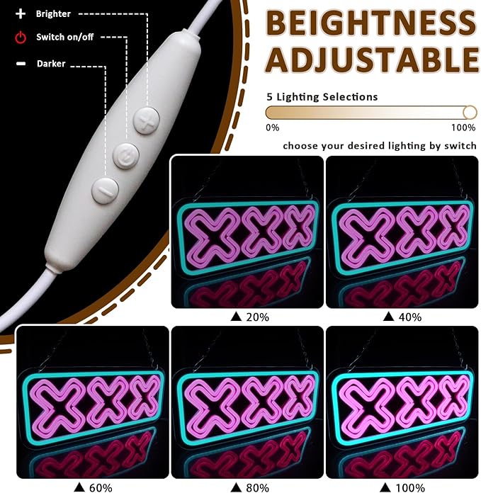 XXX Neon Sign for Wall Decor, Adults Only Led Signs for Room, USB Dimmable Funny Neon Lights for Adult Rated Movie Game Room Man Cave Party Business Pub Hotel Party Wall Decor