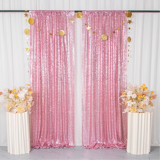 ShiDianYi Sequin Backdrop Fuchsia Pink 2 Panels 4FTx10FT Backdrop for Photograph Sequin Photo Backdrop for Birthday Sparkle Wedding Backdrop Glitter Backdrop Background