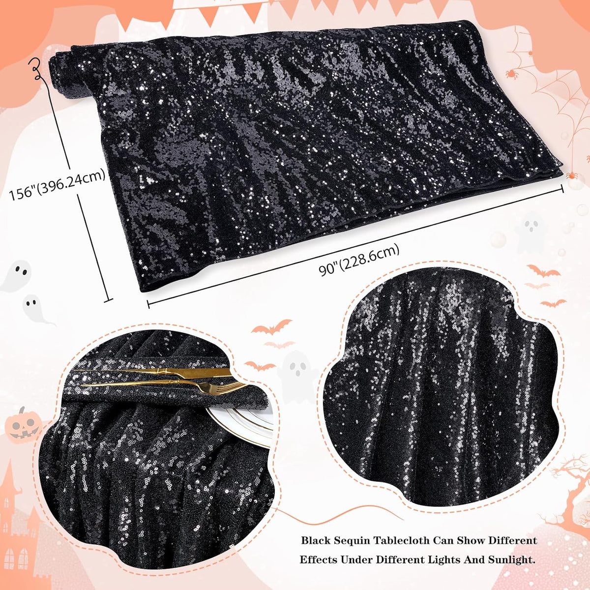 MoKoHouse Black Sequin Tablecloth Rectanglar 90" x 156" Glitter Tab...
