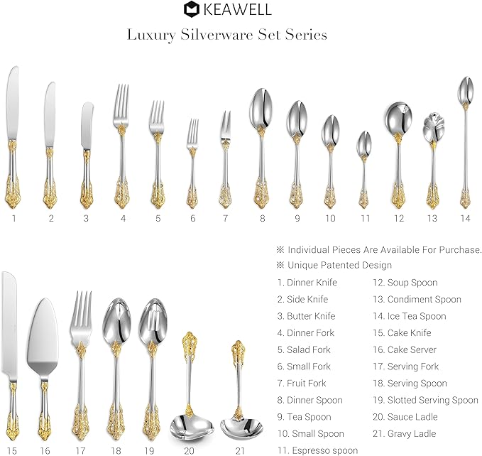 KEAWELL Luxury 6.3" Teaspoons, 18/10 Stainless Steel, Gorgeous Small Spoons, Stirring, Mixing, Sugar, Cake, Dessert Spoons, Mini Antipasto spoons (Gold Accent)