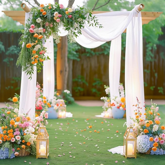 Wedding Arch Draping Fabric White Arch Drapes 6Panels Sheer Backdrop Curtain for Ceremony Wedding Arches Decor 19Ft Length x 28" Width