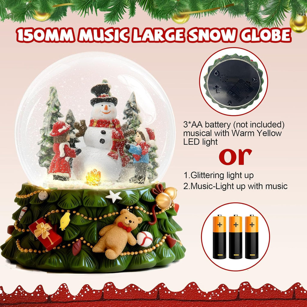 8.25 Inch Height Christmas Snow Globe with Light up Musical Snowflakes Holiday Decoration, Snowman Oversized Resin Snowglobes, Christmas Holiday Decor.