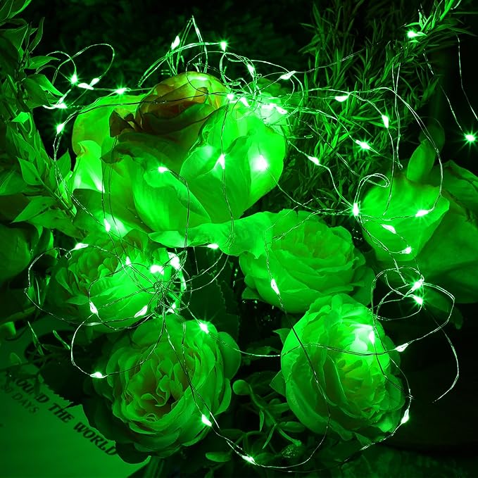 WATERGLIDE 12 Pack Fairy Lights Battery Operated (Included), 7 ft 20 LED Mini String Lights, Waterproof Silver Wire Firefly Starry Light for DIY Christmas St. Patricks Day Mason Jars Decor, Green