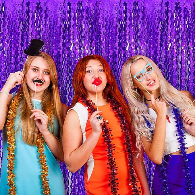 Tinsel Foil Fringe Curtains Wavy Backdrop for Parties Sparkle Metallic Wavy Foil Fringe Backdrop Curtain for Party Decorations Photo Booth Props for Birthday Graduation Wedding
