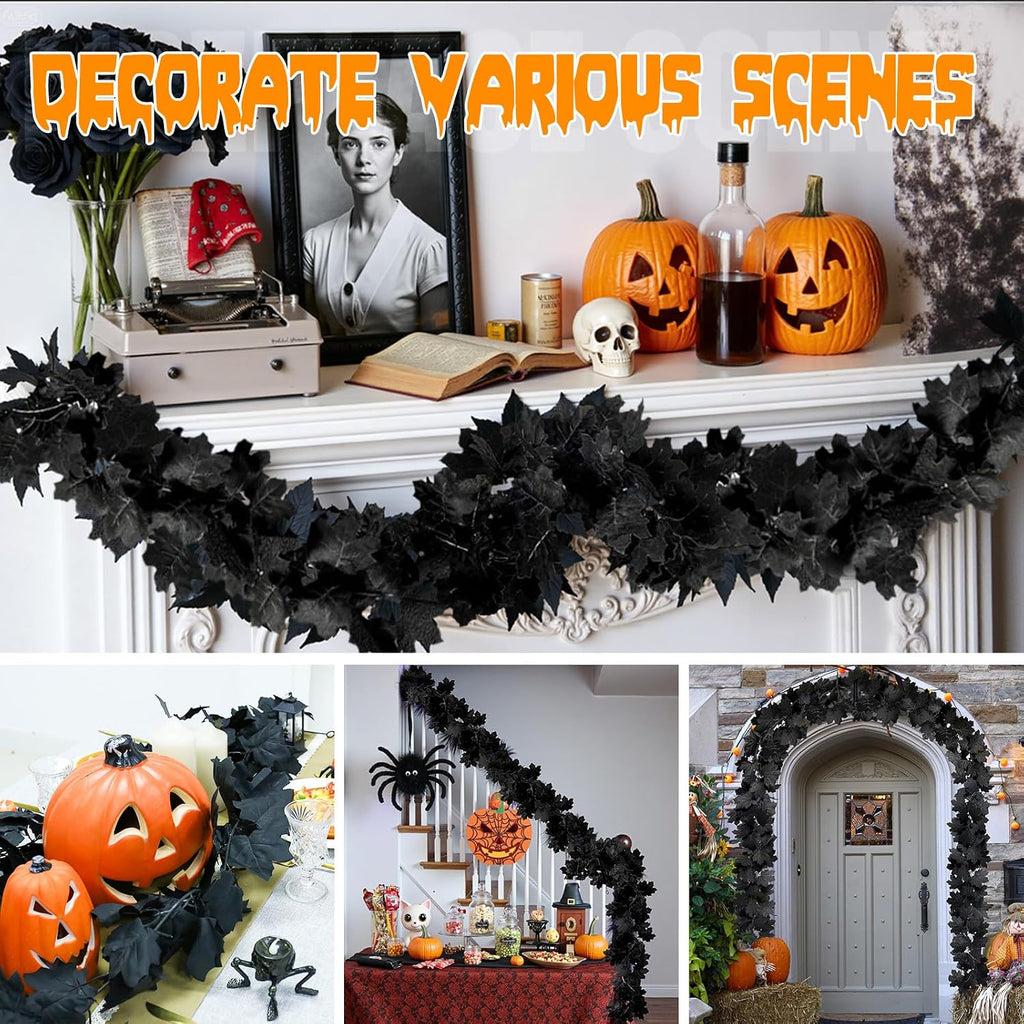 joyhalo 8 pack 5.7ft halloween garland black leaf, package contents