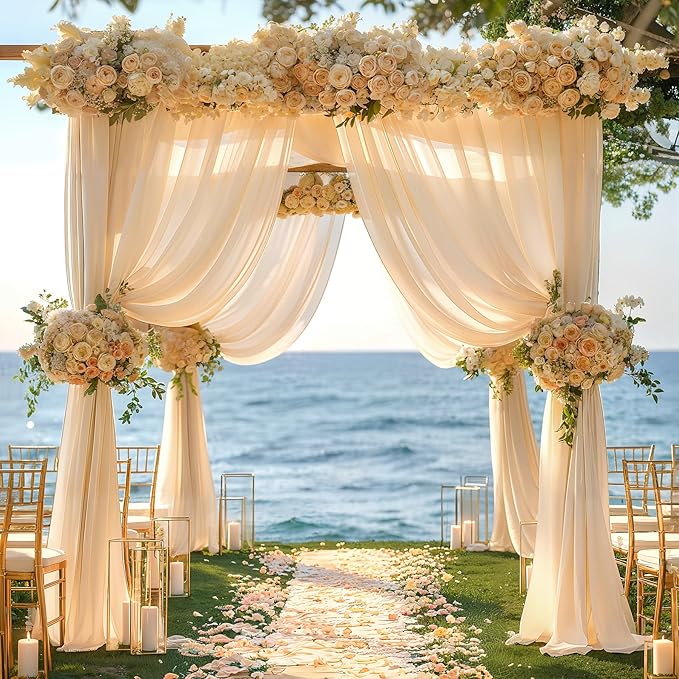Champagne Wedding Arch Draping Fabric 3 Panels 30'' x 20FT Champagne Drapes Sheer Fabric Backdrop Arch Draping Fabrics for Wedding Ceremony Birthday Party Bridal Shower Decoration