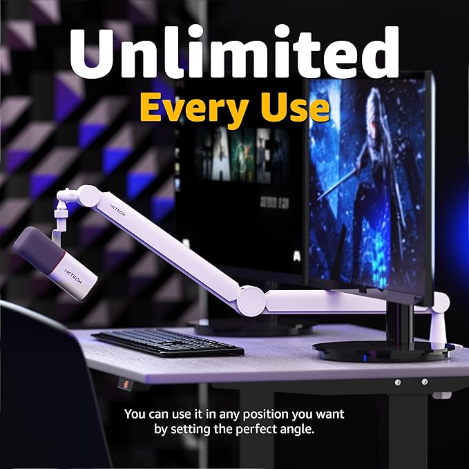 IXTECH Mic Arm White Premium Boom Arm 360° Rotatable Microphone Arm Stand with Desk Mount Fully Adjustable Sturdy and Universal VALIANT WHITE Model