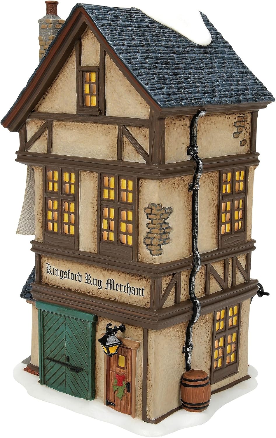 department 56 dickens village kingsford rug merchant shop, side view