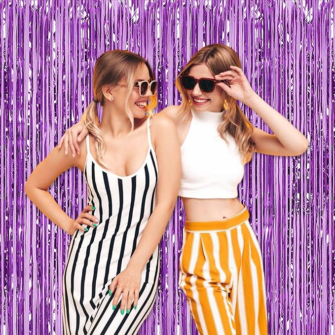 6 Pack Light Purple Foil Fringe Curtains Backdrop, 3.28 x 8.2 Ft Metallic Streamers Tinsel Curtains Background for Photo Booth, Birthday, Weddings, Carnivals, Graduation, Themed Party Decorations