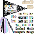Hahafelt 23 Pcs Composition Book Style First & Last Day of School Wood Flag Kit with Ribbons and Reusable Pennants Signs 15 Grades Photo Prop for Preschool to College Welcome Classroom Decoration