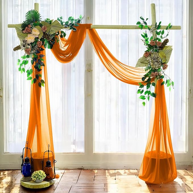 MDS Halloween Chiffon Draping Fabric - 1 Panel, 30" Wide x 40ft Long - Sheer Spooky Arbor & Canopy Drapery for Haunted House Backdrops, Party Ceilings, DIY Costumes & Themed Events - Orange