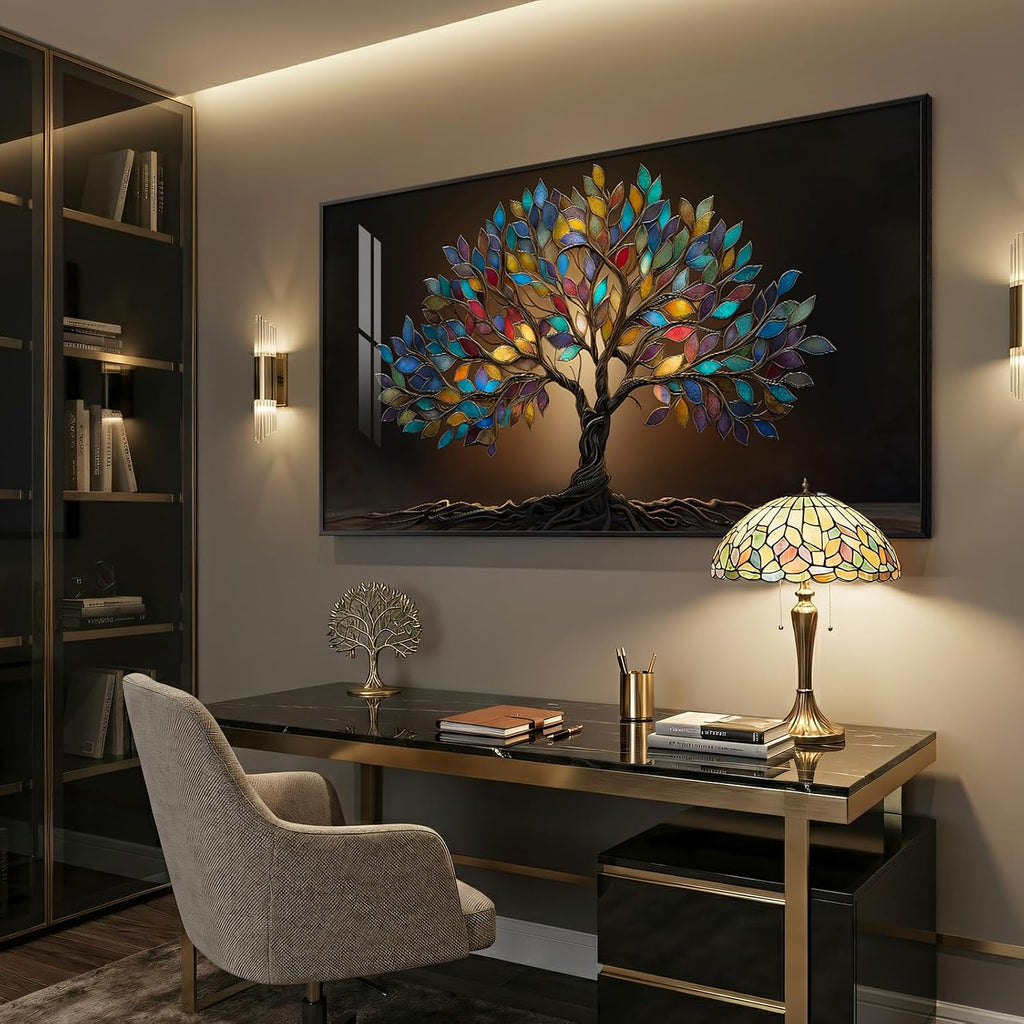 large framed modern tree of life wall art shown in use