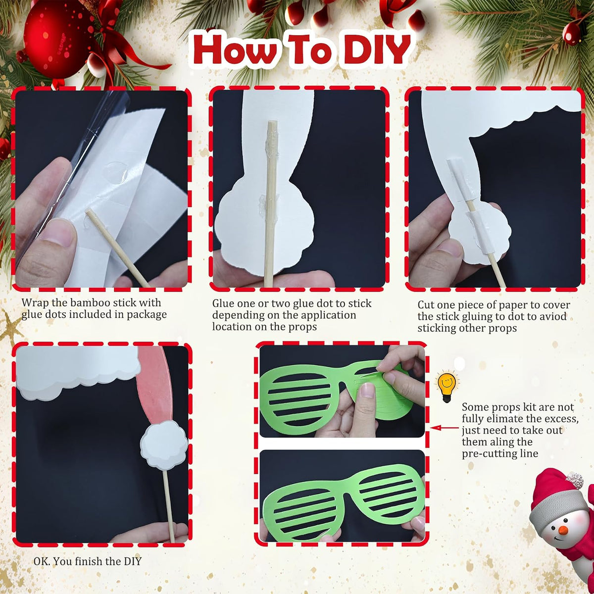 52 Pcs Christmas Photo Booth Props Kit, 20Pcs Glitter Eyeglasses Frame Hats H...