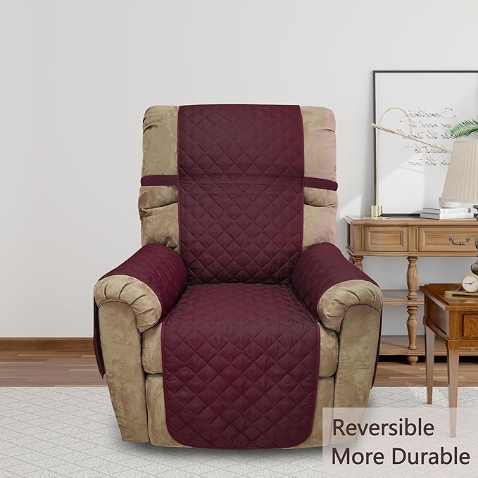 Recliner Chair Covers Reversible Sofa Cover Couch Cover for Pets Lazy Boy Furniture Protector(28''Recliner,Burgundy/Camel)