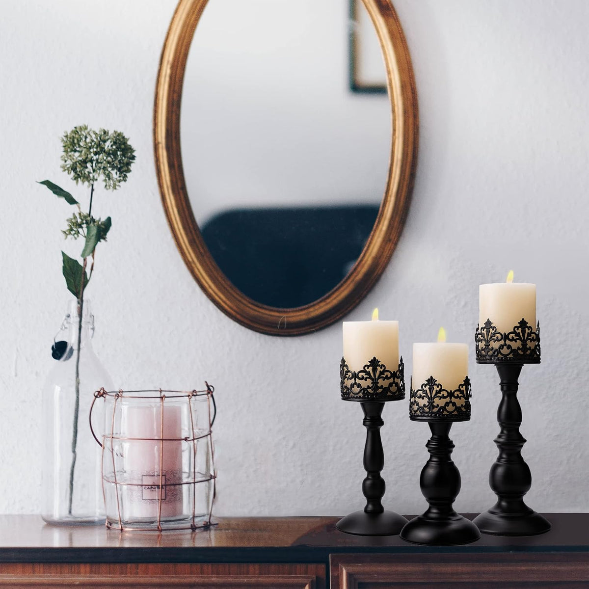 BANOMII Vintage Pillar Candle Holders for Table Centerpiece Set of 3-11'&...