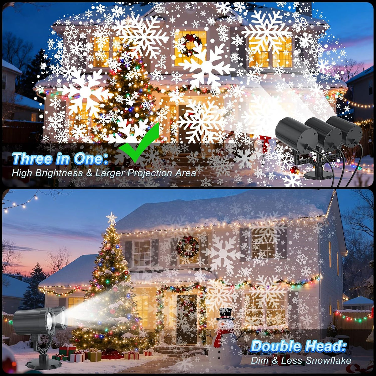 christmas projector lights outdoor, 2025 upgraded triple head, close-up detail