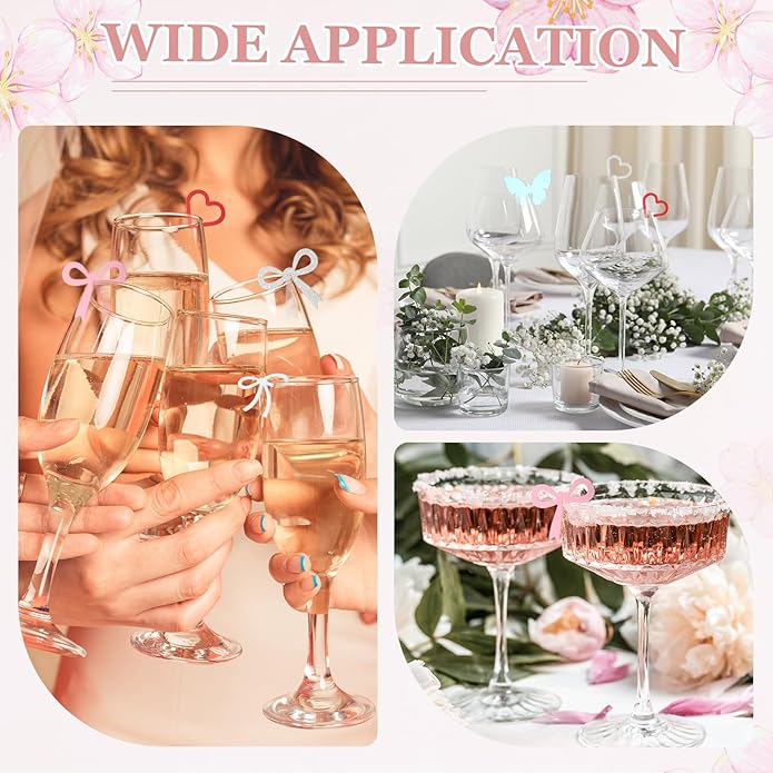 PATIKIL 50 Pcs Bow Drink Tags, Acrylic Wine Glass Charms Reusable Drink Markers for Party Wedding Birthday and Events Accessories, Mirror Silver