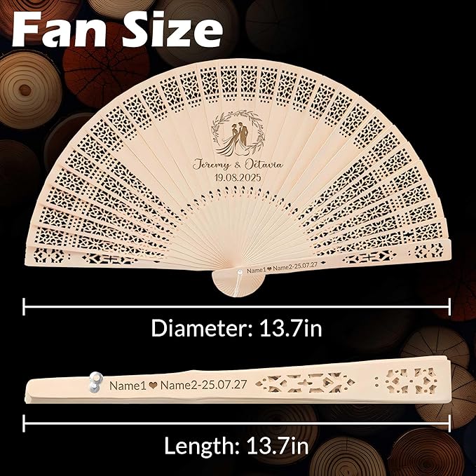 50 PCS Custom Fans Personalized Folding Fans for Line Dancing Wooden Hand Fan Wedding Favors Bulk Fans for Guests Party Event Use (Style03)