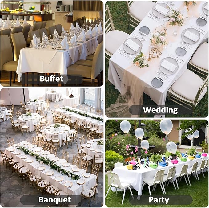 12 Pack White Table Cloth 60 x 102 Inch Rectangular Tablecloths for 6 Foot Rectangle Tables, Wrinkle Resistant White Tablecloth Washable Polyester Fabric Table Covers for Buffet Wedding Party Banquet
