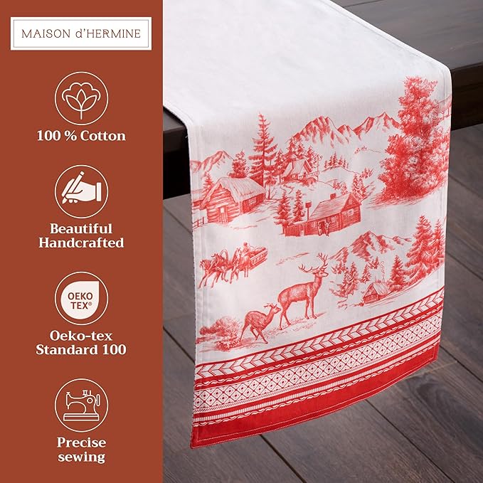 Maison d' Hermine Table Runner 100% Cotton Double Layer Table Runners 108 inches Long for Thanksgiving Christmas Decorations Home Kitchen Dining Party Wedding (Winter Jouy, 14.5" x 108")