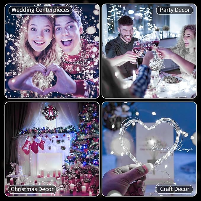30 Pack LED Fairy Lights Battery Operated,3 Features Blinking Slowly Blinking & just on 7FT 20 LED Waterproof Mini Twinkle String Lights for Wedding Party Christmas Decorations,White
