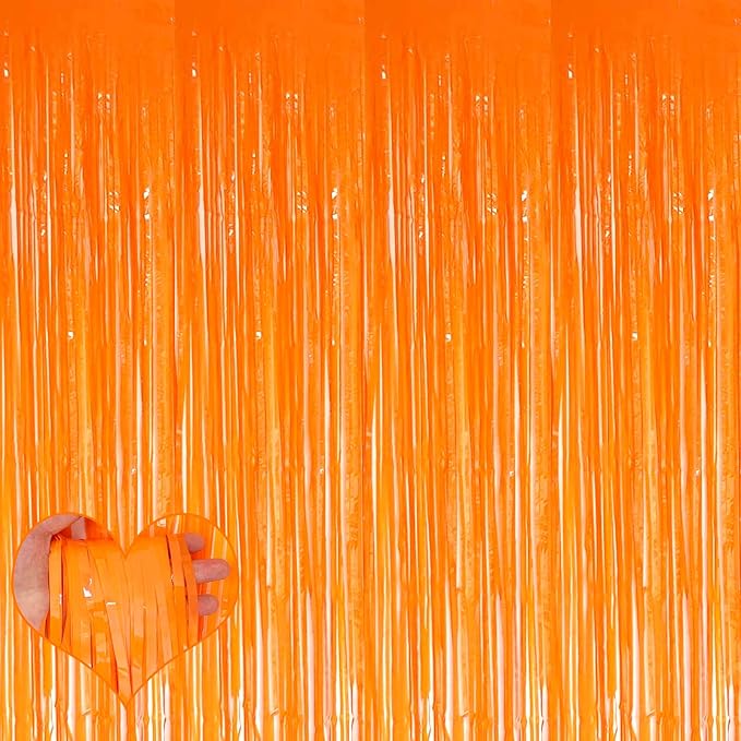 4 Pack Orange Fringe Curtain Backdrop, 3.2Ft x 6.6Ft Metallic Tinsel Foil Fringe Streamers Curtains Background for Photo Booth Birthday Wedding Baby Shower Party Thanksgiving Christmas Decorations