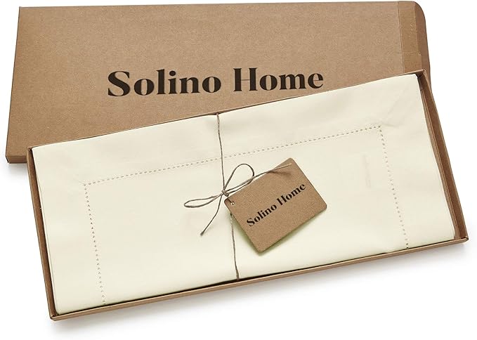 Solino Home Ivory Table Runner 132 Inches Long - Cotton Linen Hemstitch Extra Long Table Runner 14 x 132 Inch for Fall, Autumn, Thanksgiving, Christmas, Holiday