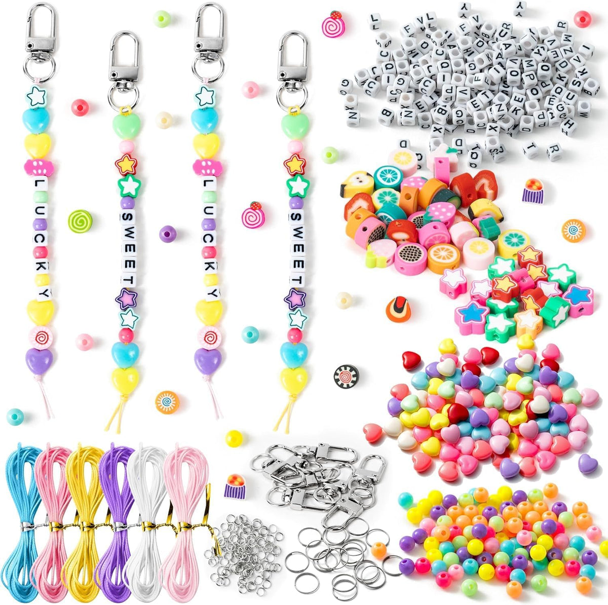 watinc diy bead keychain kit, macaron letter beads, main product view