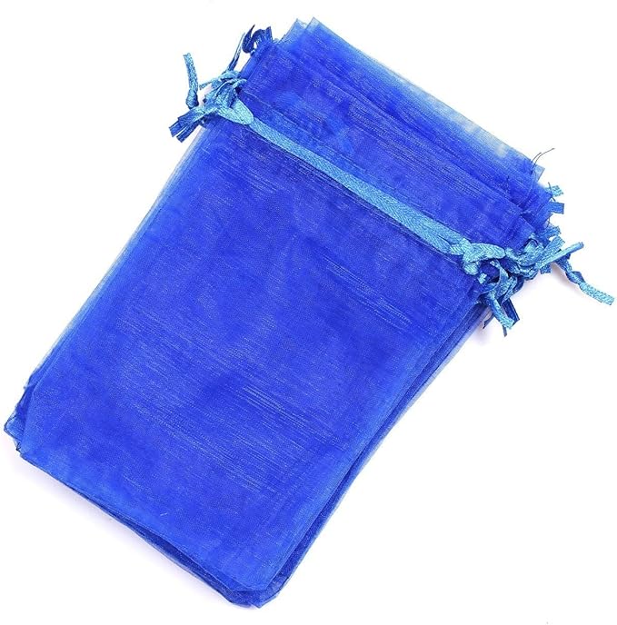 Wudygirl 100pcs 5X7 Blue Organza Bags with Drawstring Jewelry Lipstick Cosmetics Pouches Baby Shower Party Wedding Favor Candy Bags(Blue 5X7)