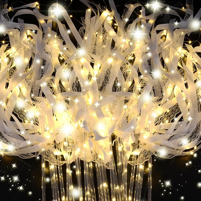 200PCS Light up Wands for wedding, Wedding Wands Streamers with 3 Colorful Flashing Modes, Fairy Wands, LED Silk Fairy Wand with Bells for Wedding, New Year, Thanksgiving, Concert