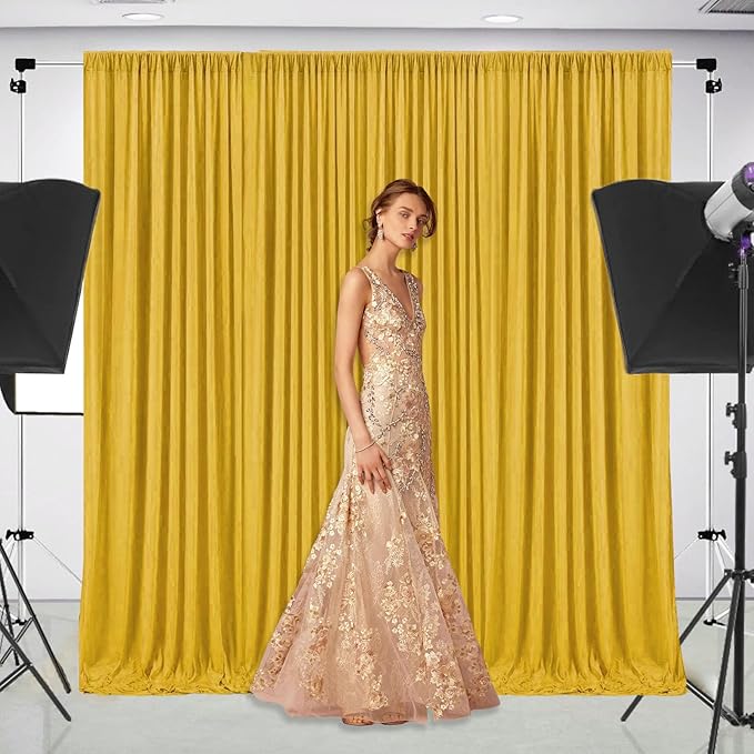 10 x 10 Feet Gold Backdrop Curtain for Partie, Background Curtains for Photoshoot, Birthday, Wedding, Halloween, Thanksgiving, Christmas Day, New Year Party Decorations 5Ft x 10Ft, 2 Panels