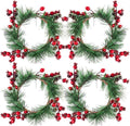 Christmas Candle Rings- 4.3 Inches Candle Wreaths Candle Garland with Artificial Red Berries- Xmas Wreath Candle Holder for Christmas Wedding Table Dinner Party Decoration, 4 Pcs