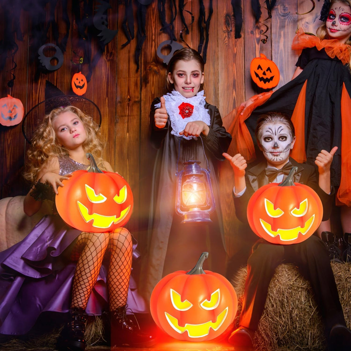 Rocinha 2 Pack Plastic Jack O Lantern Pumpkins Halloween Light up Pumpkin Out...