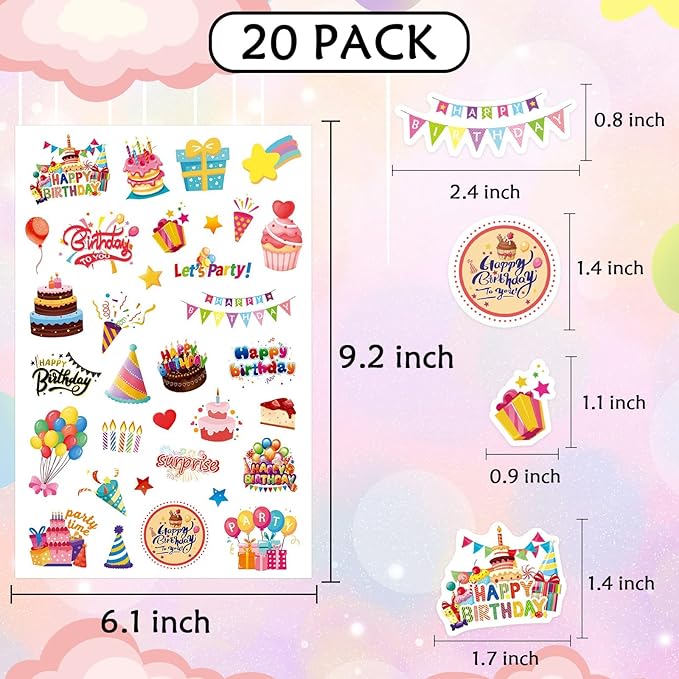 Happy Birthday Stickers for Kids Adults 660 Counts Large Happy Birthday Adhesive Stickers Party Gifts Bags Box Celebration Envelope Sealing, Gift Wrap Decorations 20 Sheet