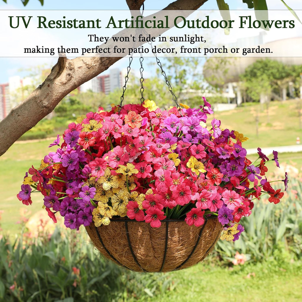 24 Bundles Realistic Fake Flowers for Outdoors, No Fade Faux Silk Flowers & Artificial Plants Lavender, for Garden Patio Porch Decor, Window Box, Hanging Basket, Planter, Grave Decorations