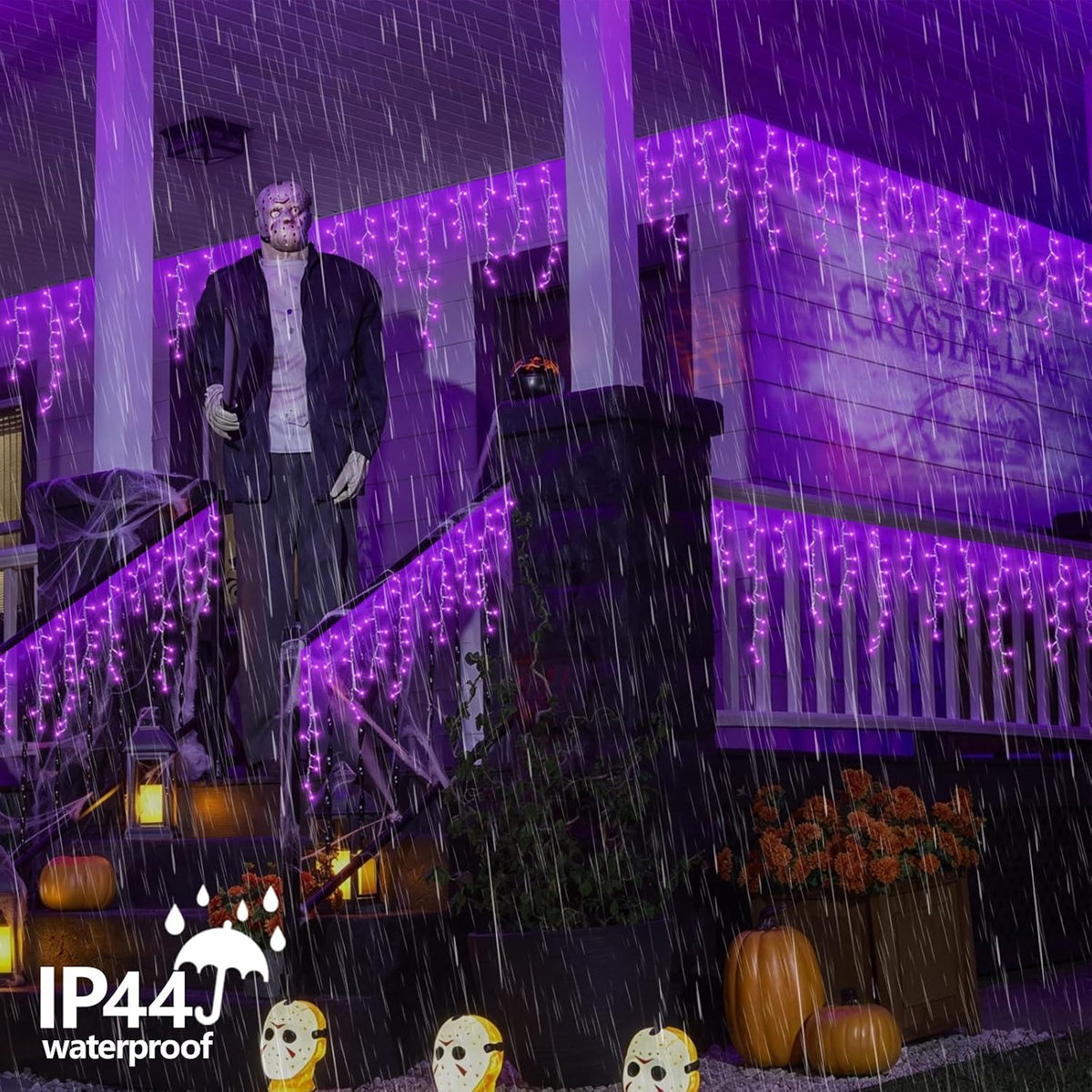 QITONG Purple Halloween Lights, 33ft 400 LED Icicle Lights for Outside Plug i...