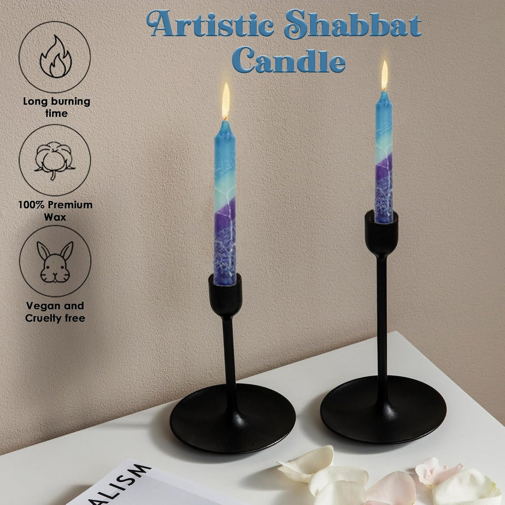 Majestic Giftware Safed Candles 12-Pack - Shabbat Shabbos Candles | 5 inch Dripless Handcrafted Traditional | Fits Standard Holders (Fantasy Blue)