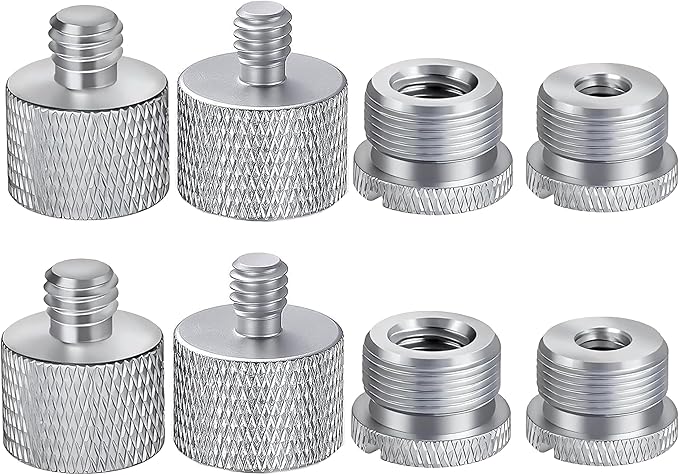 IXTECH Mic Stand Adapter Set 8 pieces Metal Microphone Stand Screw Thread Adapter 5/8 Female to 3/8 Male 3/8 Female to 5/8 Male 5/8 Female to 1/4 Male 1/4 Female to 5/8 Male Tripod Adapter ADP03 Slvr