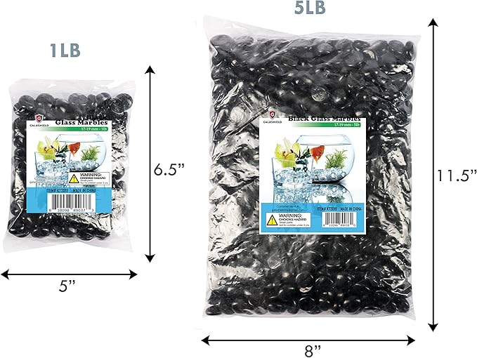 Galashield Flat Glass Marbles for Vases Black Glass Gems Beads Pebbles Vase Filler (5 LBS, Approx. 540 PCS)