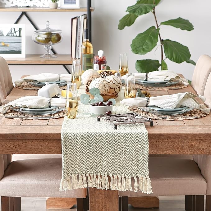 DII Woven Basic Tabletop Collection, Chevron Table Runner, 15x108, Artichoke