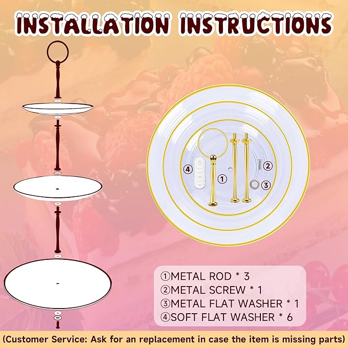 PinCute Cupcake Stand Holder - 3 Tier Cup Cake Dessert Stands, Plastic Tiered Serving Tray&Metal Rod for Birthday Party, Wedding, Tea Party, Baby Shower-Transparent