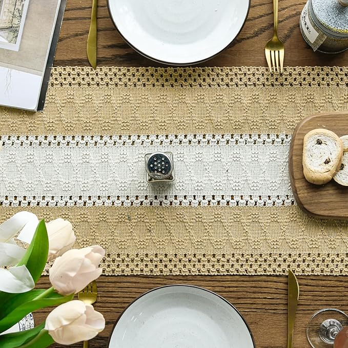 Artoid Mode Burlap Brown Farmhouse Rustic Table Runner, Seasonal Hollow Kitchen Dining Table Decoration for Home Party Decor 12x72 Inch