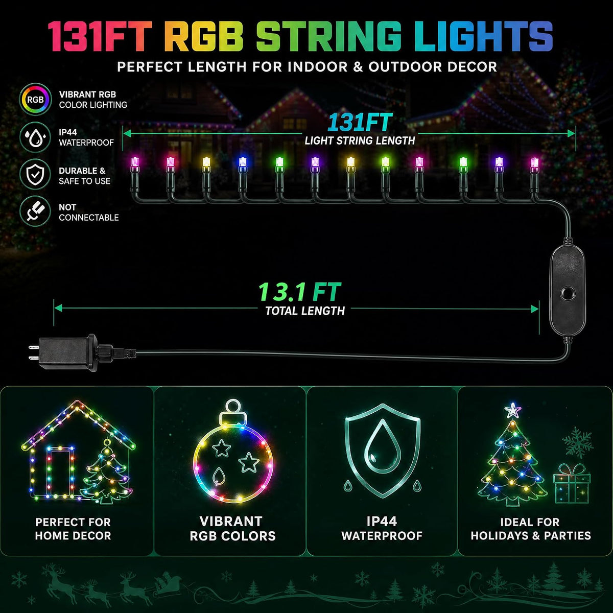 Dazzle Bright Smart Christmas String Lights, 131 FT 400 LED String Lights