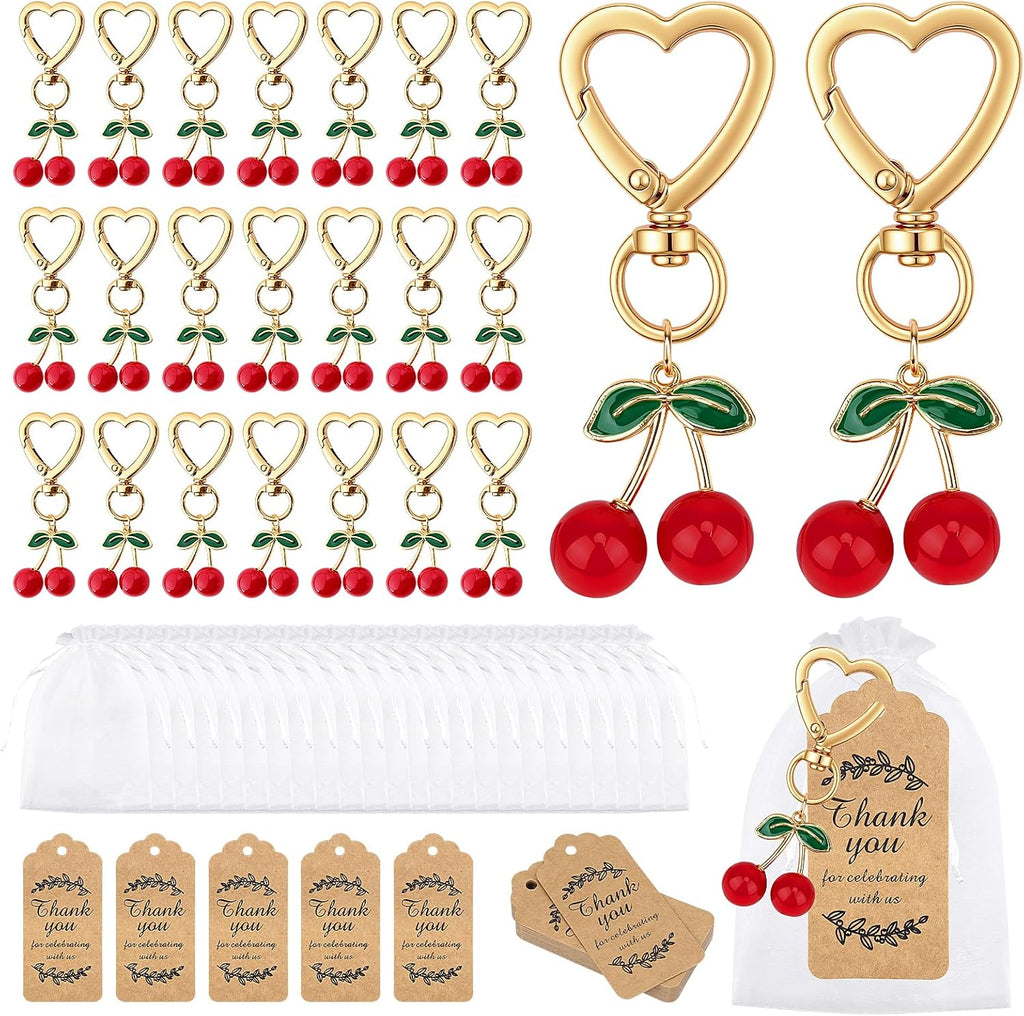 Dreamtop Cherry Keychain Party Favor - 24 Sets Cherry Keychains Bulk Xmas Party Gifts Thank You Keyring Gift Fruit Charm Accessories for Guest Baptism Baby Shower Wedding Thanksgiving