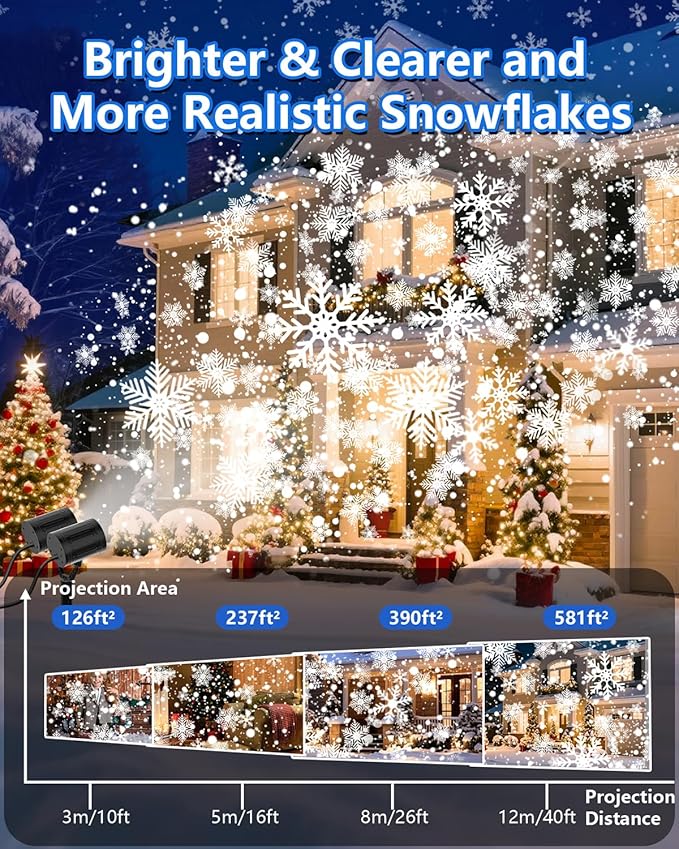 Christmas Snowflake Projector Lights Outdoor, 2025 Upgraded Double Head, 360° Rotating, IP65 Waterproof, Timer Function - Holiday, Party, Christmas Decorations & Gifts for Yard, Garden, Indoor