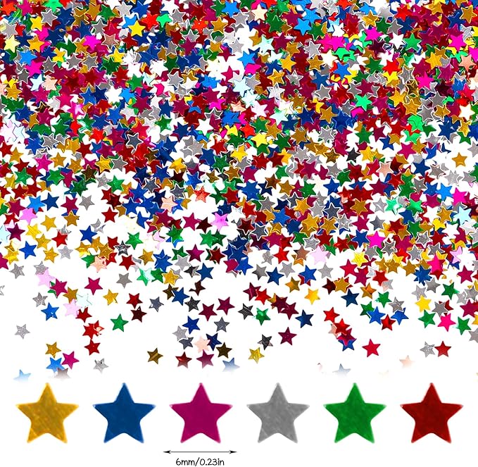 STEFORD 150g Rainbow Star Confetti, 6mm Multicolor Star Glitter Metallic Sequin Sprinkle Stars Rainbow Glitter Confetti for Birthday Party Wedding Halloween Christmas DIY Decorations