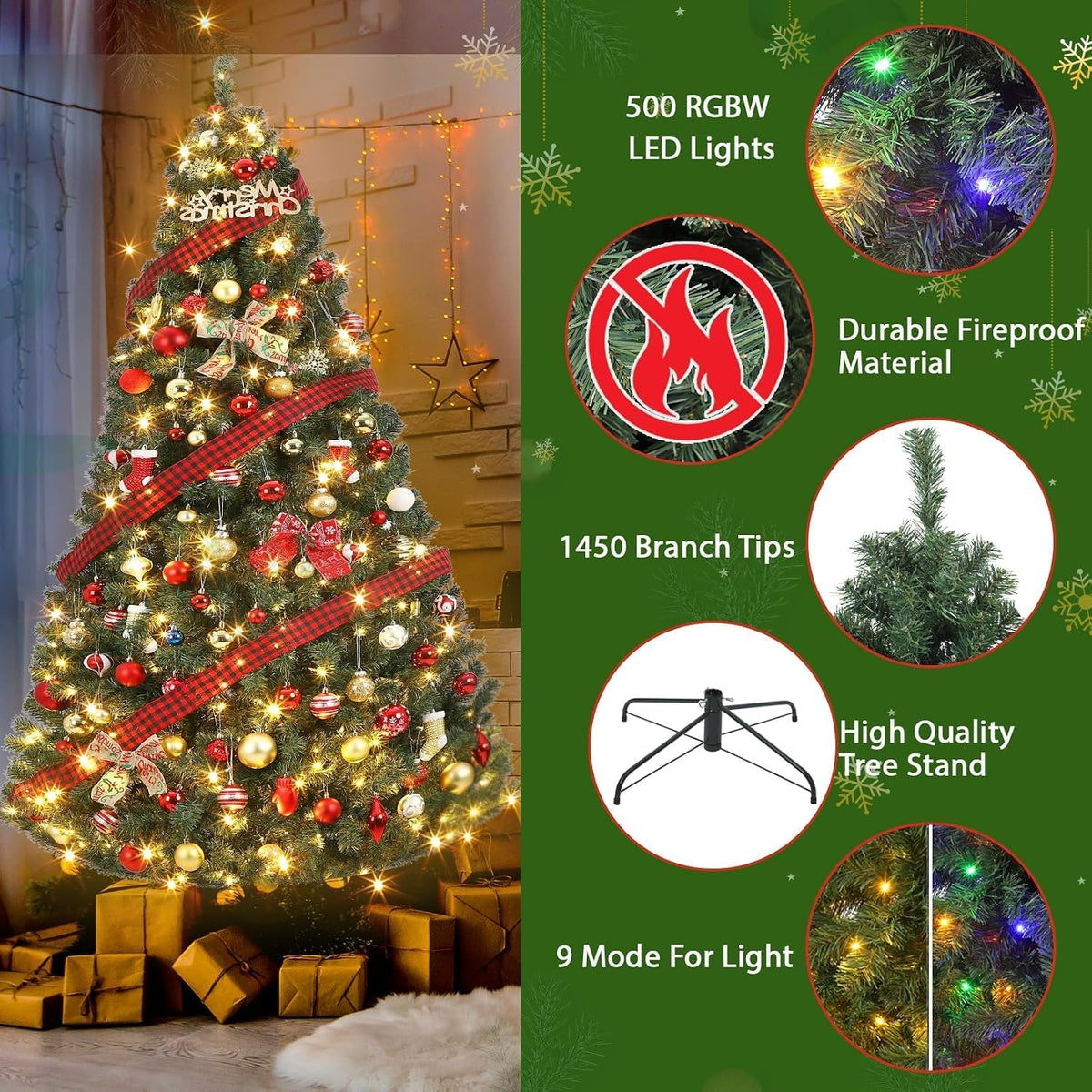 garveehome 6ft prelit artificial christmas tree with 250 showing dimensions