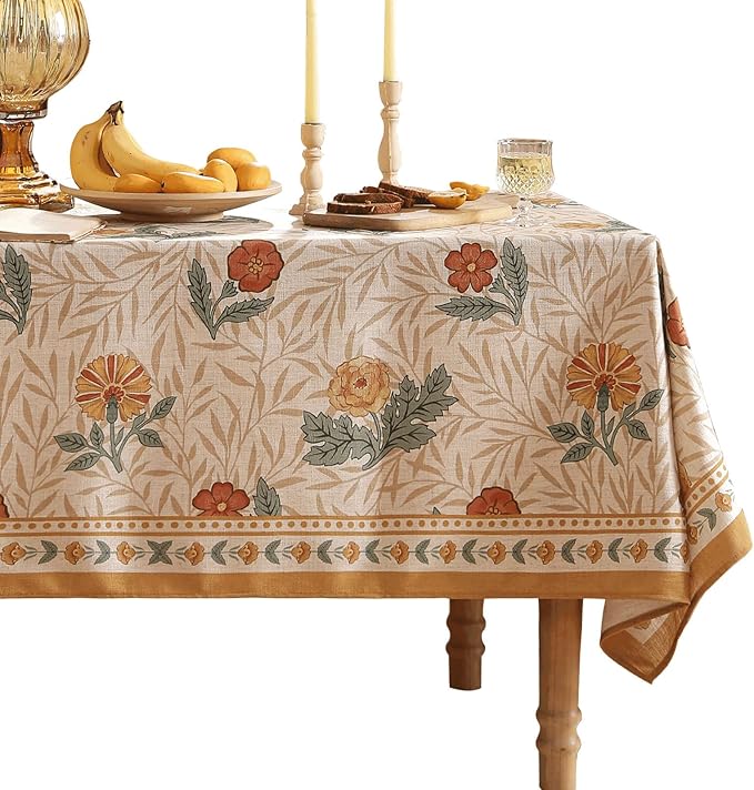 patdrea Designer French Vintage Rectangular Tablecloth,Yellow Floral Pattern Anti-Wrinkle Table Cloth,Dacorative Cover for Kitchen Dining Parties,Christmas,Thanksgiving,55"x87"-Cornflowers