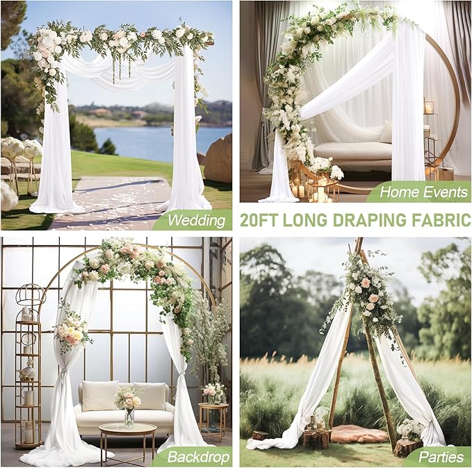 Wedding Arch Draping Fabric 1 Panel 30" X 20FT Sheer Arch Drapes Fabric White Backdrop Curtains for Wedding Arbor Ceremony Birthday Party